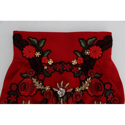 Dolce & Gabbana Red Silk Crystal Roses Shorts Dolce & Gabbana