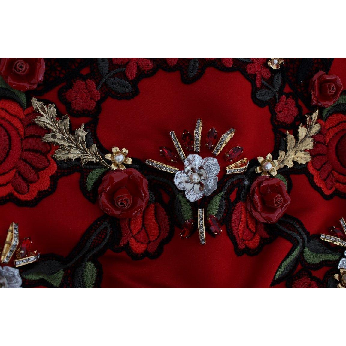 Dolce & Gabbana Red Silk Crystal Roses Shorts Dolce & Gabbana