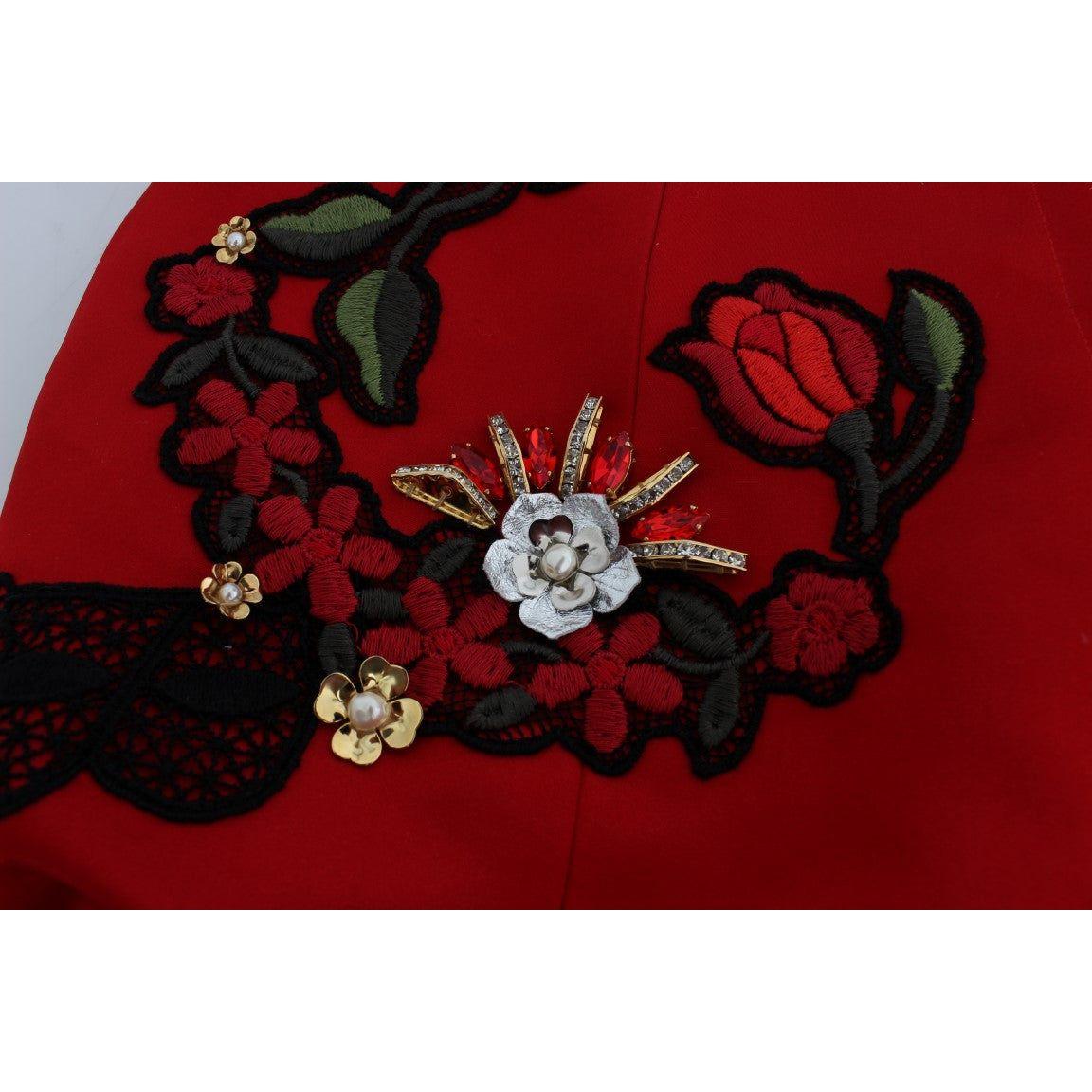 Dolce & Gabbana Red Silk Crystal Roses Shorts Dolce & Gabbana