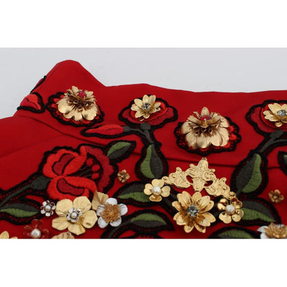 Dolce & Gabbana Red Silk Crystal Roses Shorts Dolce & Gabbana