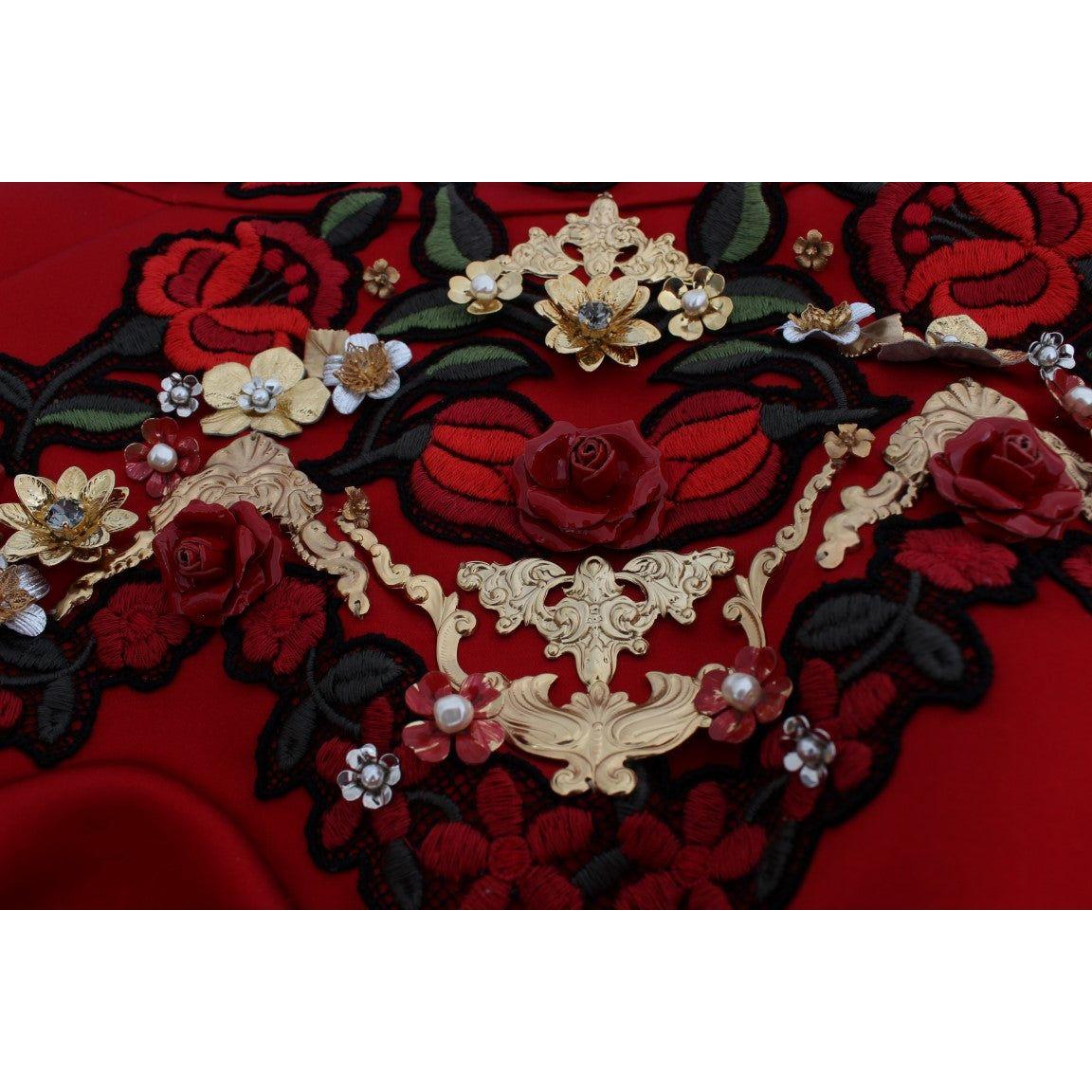 Dolce & Gabbana Red Silk Crystal Roses Shorts Dolce & Gabbana