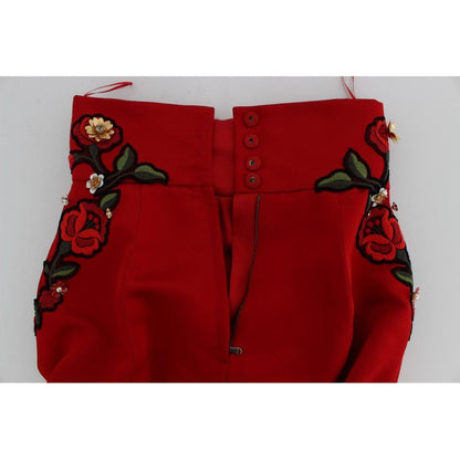 Dolce & Gabbana Red Silk Crystal Roses Shorts Dolce & Gabbana
