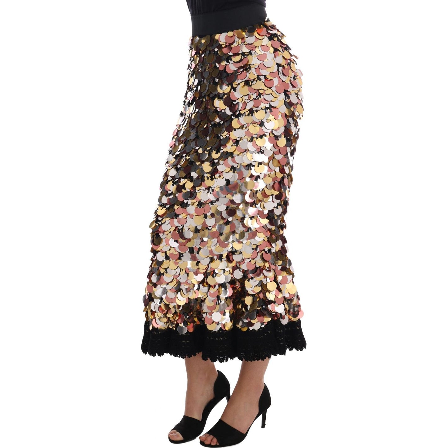 Dolce & Gabbana Gold Sequined Peplum High Waist Skirt Dolce & Gabbana