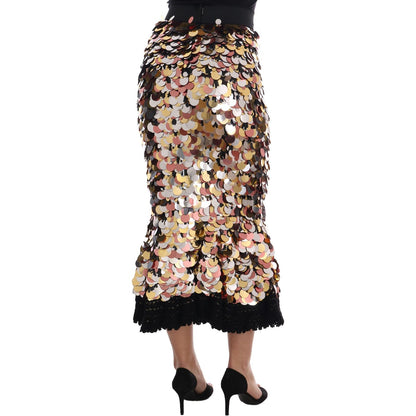 Dolce & Gabbana Gold Sequined Peplum High Waist Skirt Dolce & Gabbana