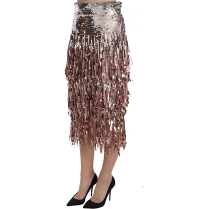 Dolce & Gabbana Sequin Embellished Fringe Midi Pencil Skirt Dolce & Gabbana