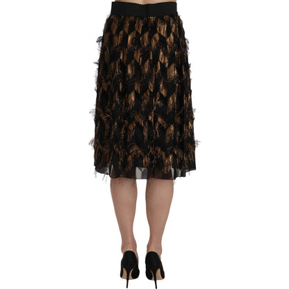 Dolce & Gabbana Black Gold Fringe Metallic Pencil A-line Skirt Dolce & Gabbana