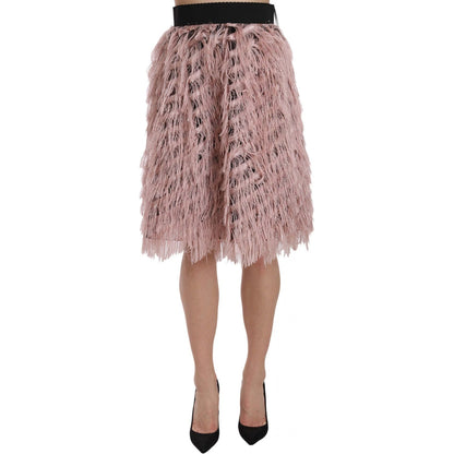 Dolce & Gabbana Pink Gold Fringe Metallic Pencil A-line Skirt Dolce & Gabbana