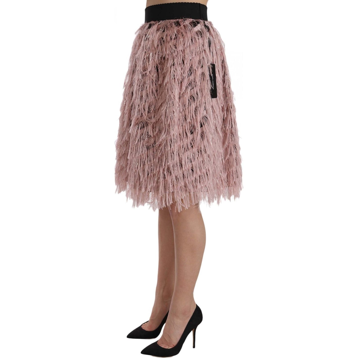 Dolce & Gabbana Pink Gold Fringe Metallic Pencil A-line Skirt Dolce & Gabbana