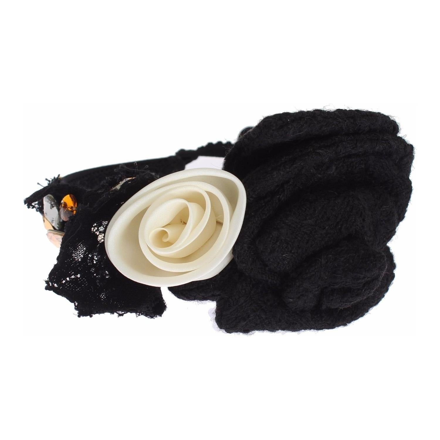 Dolce & Gabbana Diadem Headband Tiara White Rose Crystal Hair Gold