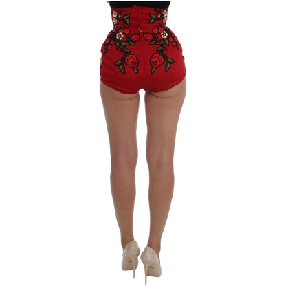Dolce & Gabbana Red Silk Roses Sicily Shorts Dolce & Gabbana