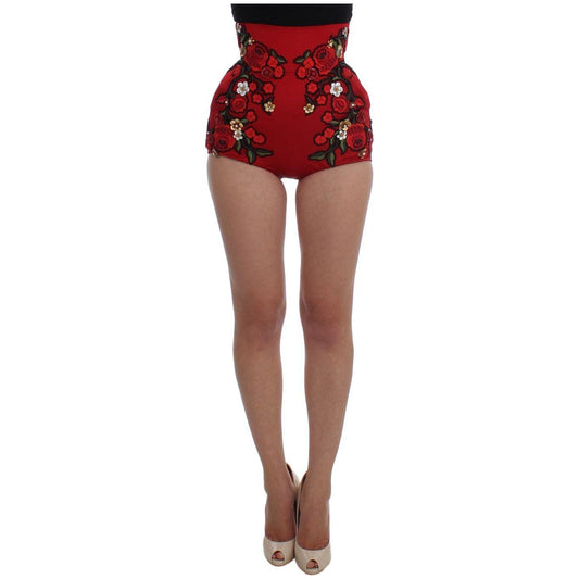 Dolce & Gabbana Red Silk Roses Sicily Shorts Dolce & Gabbana