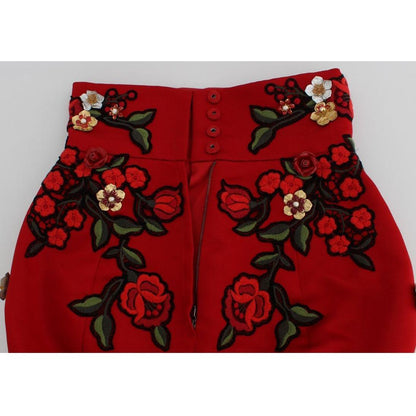 Dolce & Gabbana Red Silk Roses Sicily Shorts Dolce & Gabbana