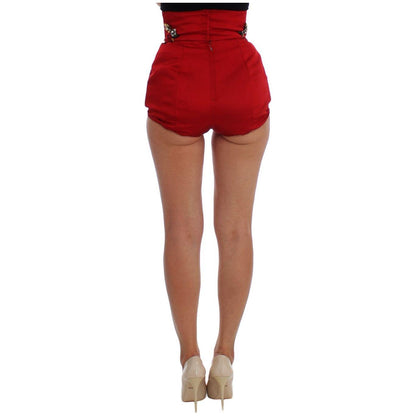 Dolce & Gabbana Red Silk Crystal Roses Shorts Dolce & Gabbana
