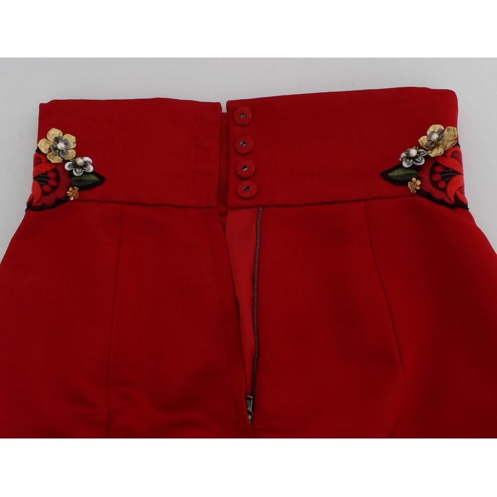 Dolce & Gabbana Red Silk Crystal Roses Shorts Dolce & Gabbana