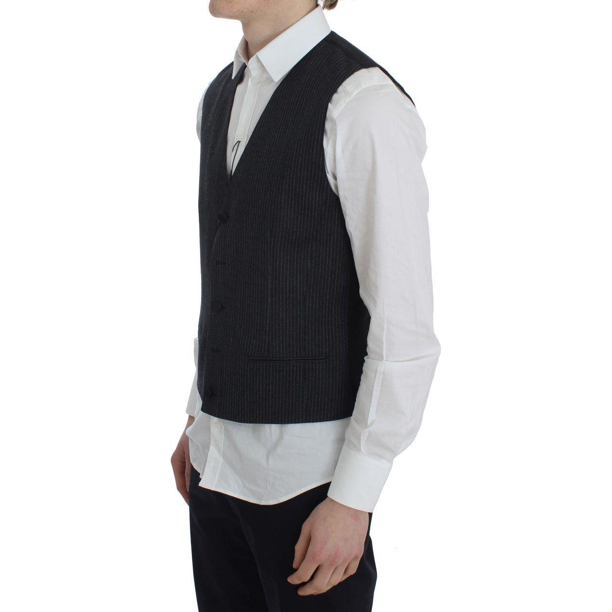 Dolce & Gabbana Gray Striped Formal Vest Dolce & Gabbana