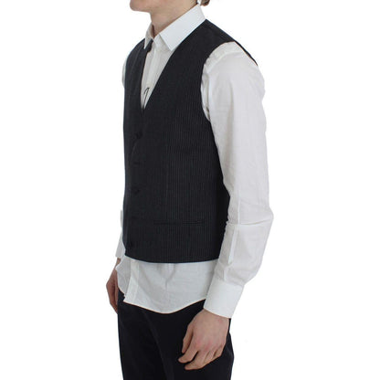 Dolce & Gabbana Gray Striped Formal Vest Dolce & Gabbana