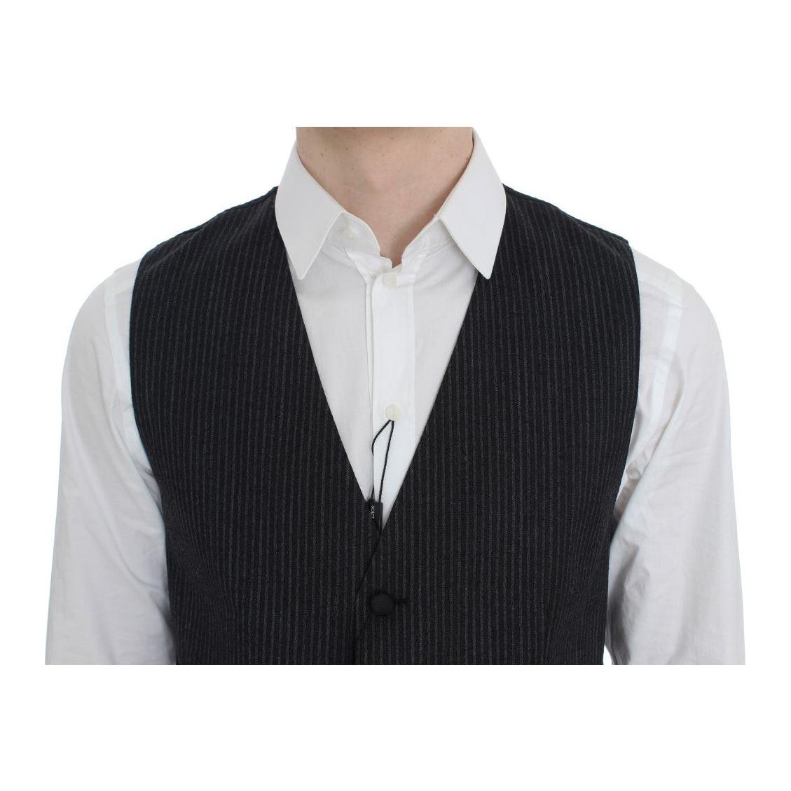Dolce & Gabbana Gray Striped Formal Vest Dolce & Gabbana