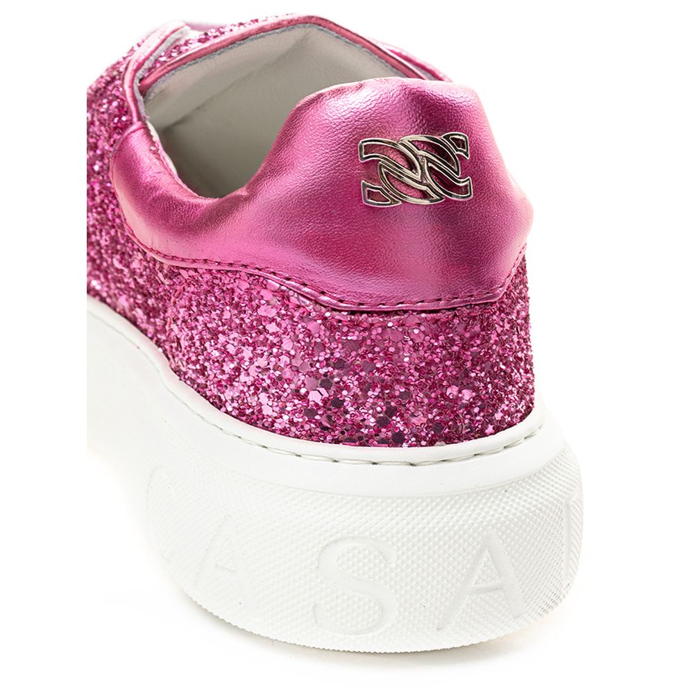 Casadei Fuchsia Fabric And Leather Low Top Sneakers