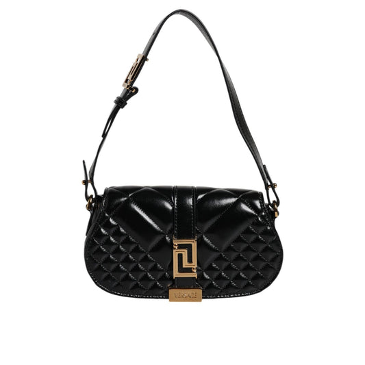 Versace Black Calf Leather Quilted Shoulder Strap Bag