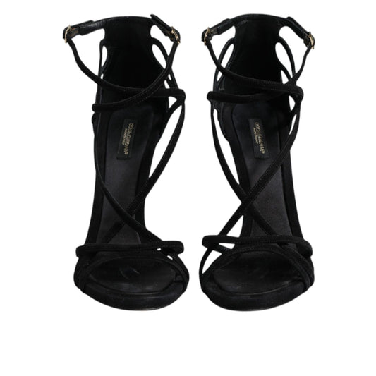 Dolce & Gabbana Black Leather Stiletto Heels Sandals Shoes