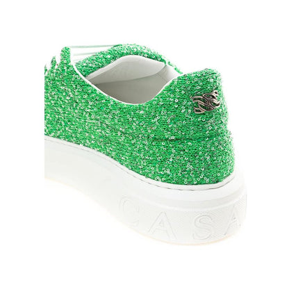 Casadei Green Fabric And Leather Athletic Sneakers