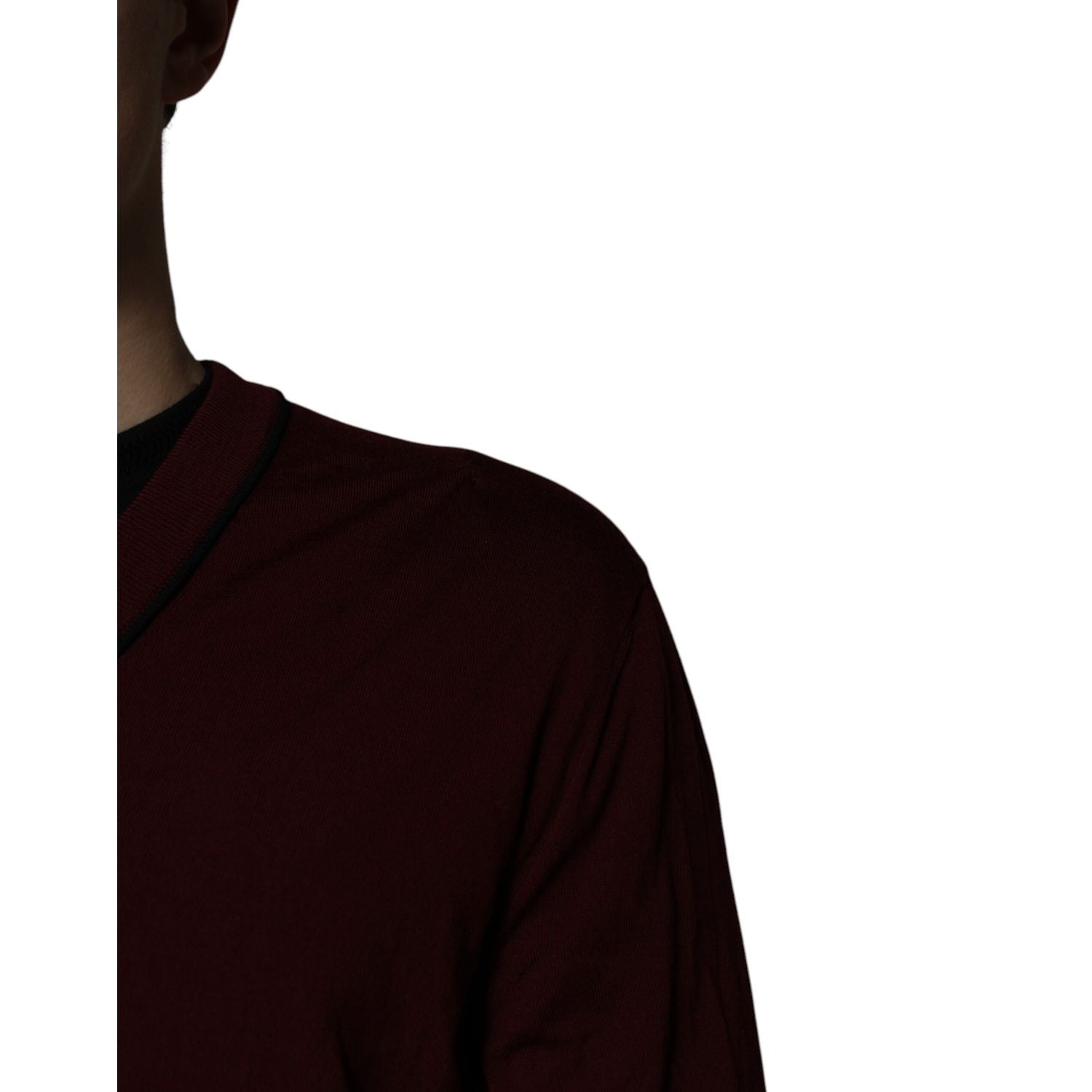 Dolce & Gabbana Maroon Cashmere V-neck Men Pullover Sweater