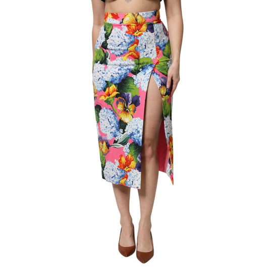 Dolce & Gabbana Multicolor Floral Print High Waist Midi Skirt Dolce & Gabbana