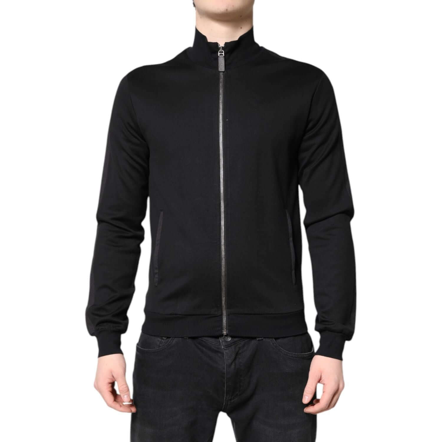 Dolce & Gabbana Black Cotton Logo Full Zip Men Bomber Jacket