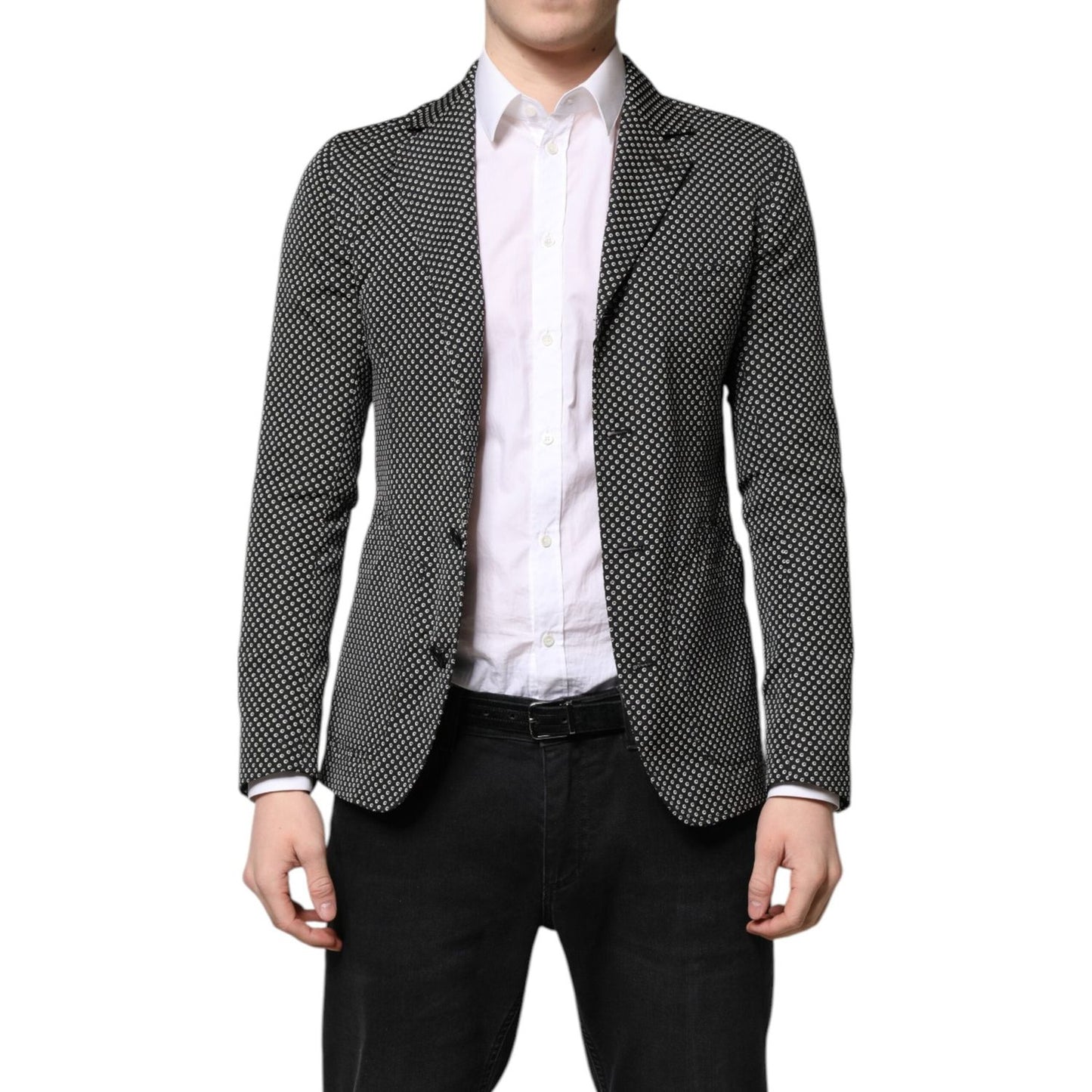 Dolce & Gabbana Black White Patterned Men Suit Coat Blazer KOS2316-44