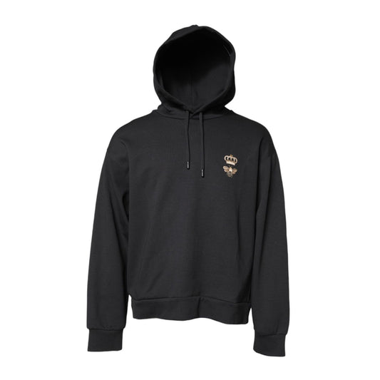 Dolce & Gabbana Black Bee Crown Embroidery Hooded Sweater