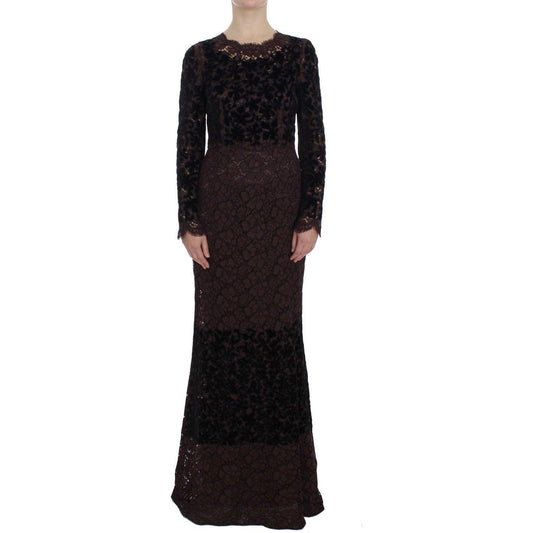 Dolce & Gabbana Purple Floral Lace Ricamo Maxi Dress Dolce & Gabbana