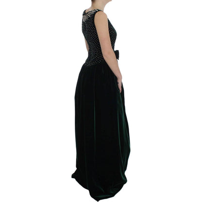Dolce & Gabbana Green Velvet Crystal Long Maxi Dress Dolce & Gabbana