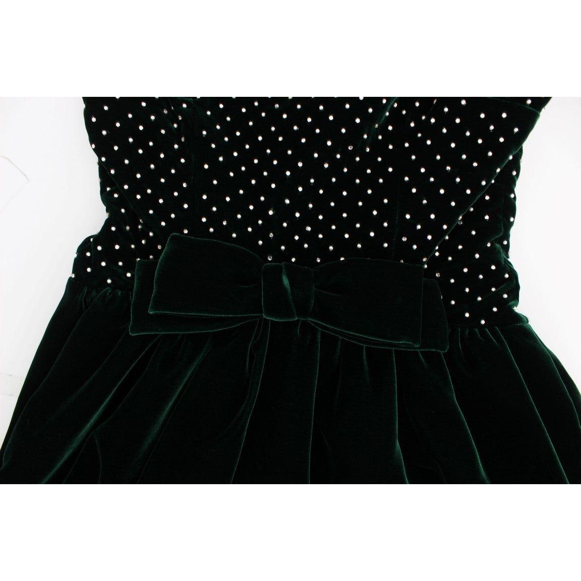 Dolce & Gabbana Green Velvet Crystal Long Maxi Dress Dolce & Gabbana