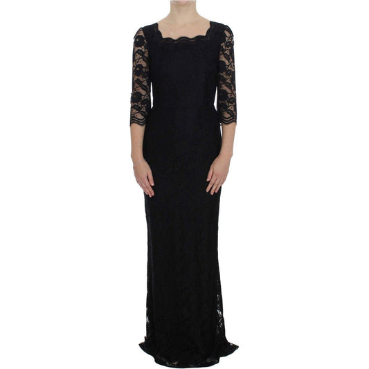 Dolce & Gabbana Black Floral Lace Long Ball Maxi Dress Dolce & Gabbana