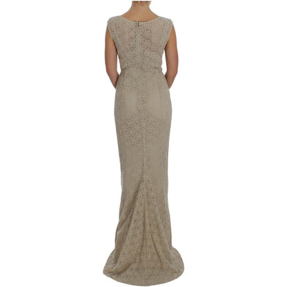 Dolce & Gabbana Beige Ricamo Cutout Cotton Sheath Dress Dolce & Gabbana