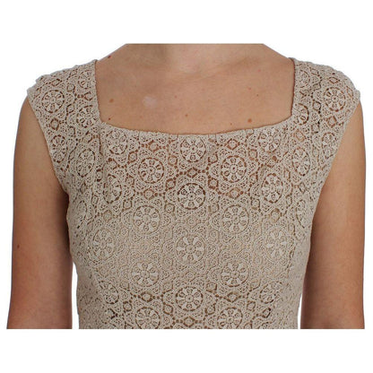 Dolce & Gabbana Beige Ricamo Cutout Cotton Sheath Dress Dolce & Gabbana
