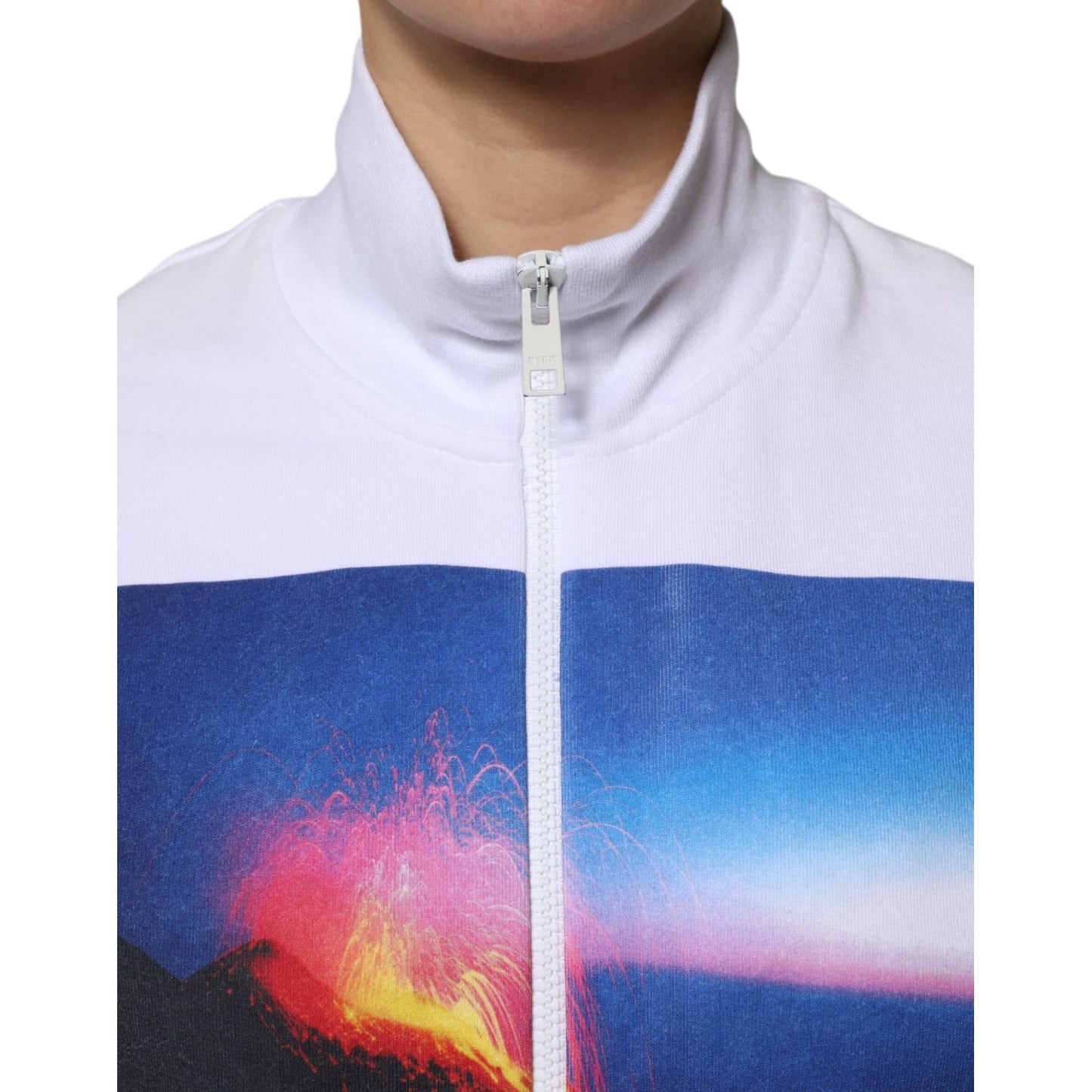 MSGM White Graphic Print Cotton Long Sleeves Full Zip Bomber Jacket