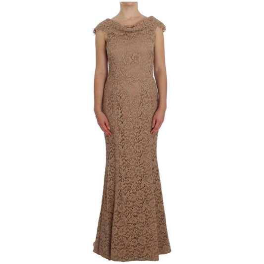 Dolce & Gabbana Pink Floral Lace Full Length Sheath Dress Dolce & Gabbana