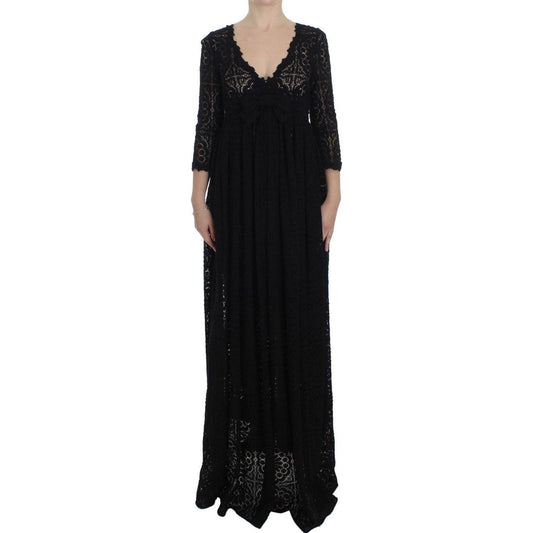 Dolce & Gabbana Black Ricamo Knitted Full Length Maxi Dress Dolce & Gabbana