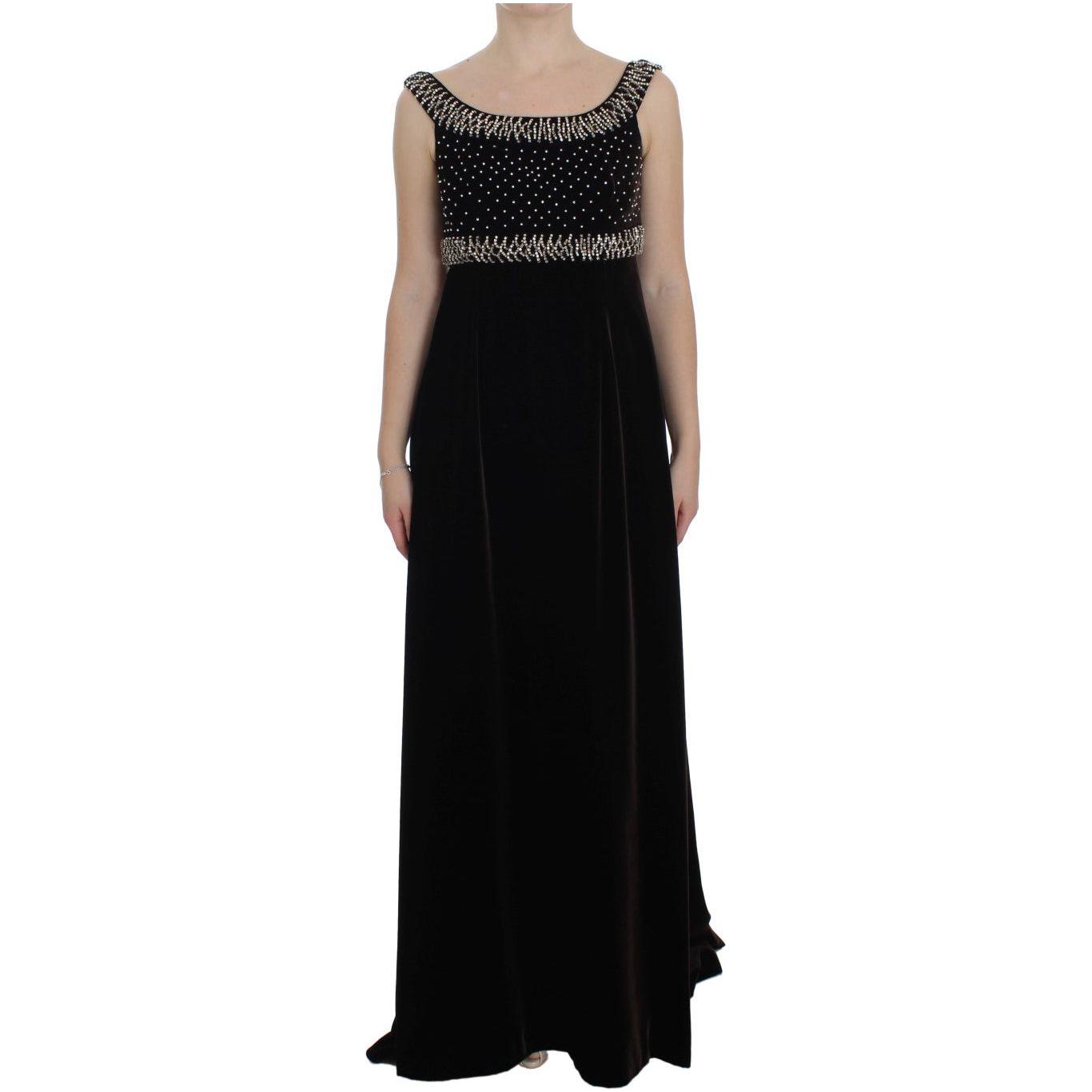 Dolce & Gabbana Brown Velvet Crystal Sheath Gown Dress Dolce & Gabbana
