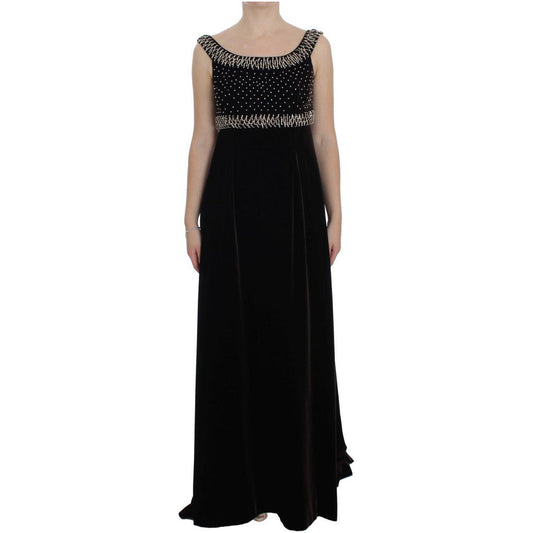 Dolce & Gabbana Brown Velvet Crystal Sheath Gown Dress Dolce & Gabbana