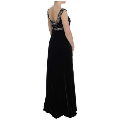 Dolce & Gabbana Brown Velvet Crystal Sheath Gown Dress Dolce & Gabbana