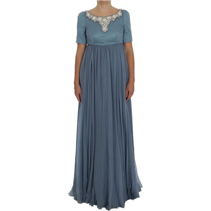 Dolce & Gabbana Blue Silk Crystal Sheath Gown Ball Dress Dolce & Gabbana