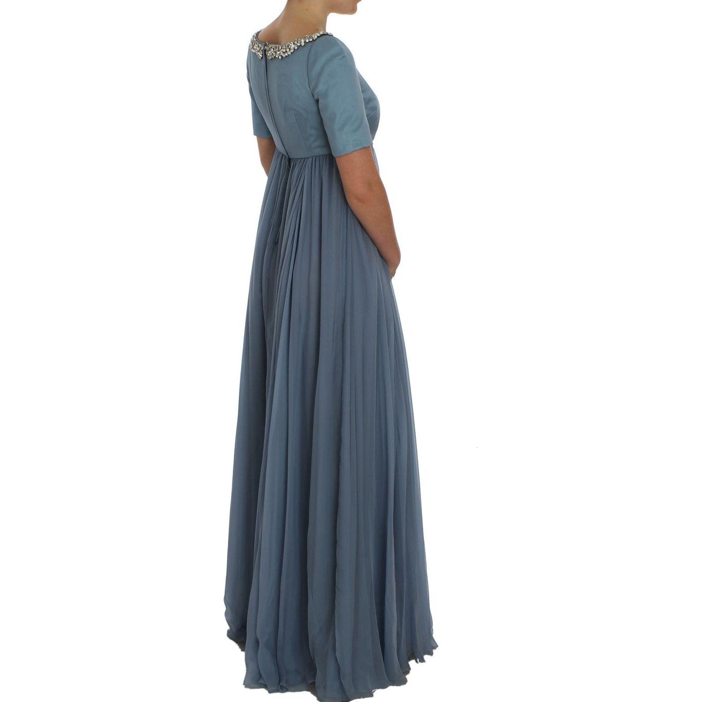 Dolce & Gabbana Blue Silk Crystal Sheath Gown Ball Dress Dolce & Gabbana