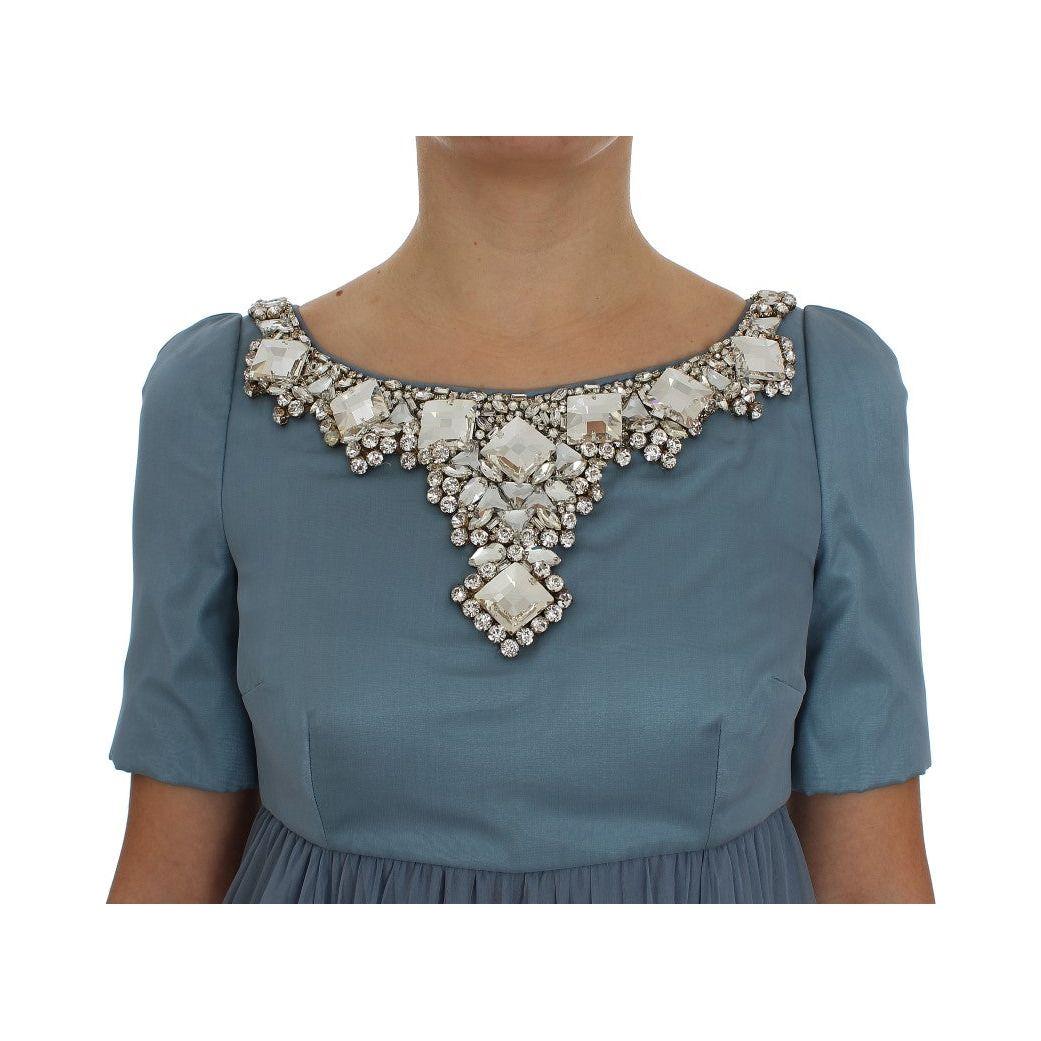 Dolce & Gabbana Blue Silk Crystal Sheath Gown Ball Dress Dolce & Gabbana