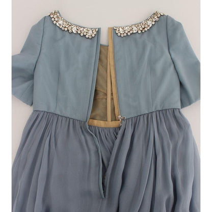 Dolce & Gabbana Blue Silk Crystal Sheath Gown Ball Dress Dolce & Gabbana