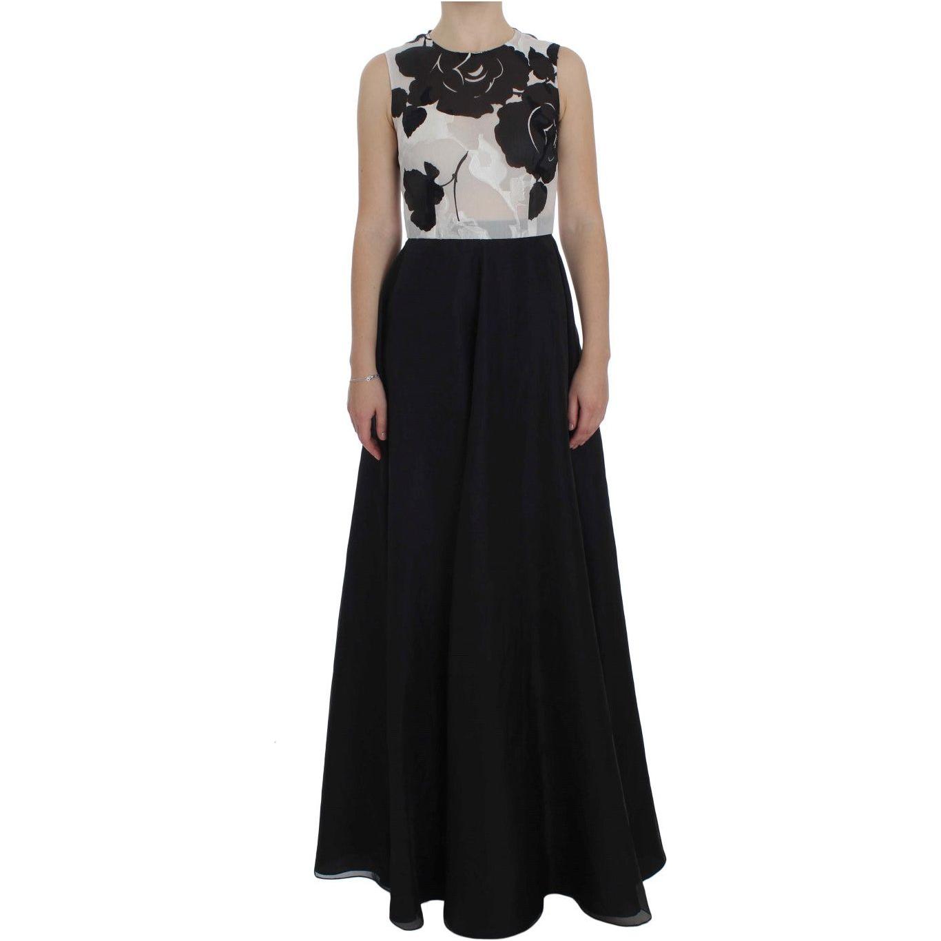 Dolce & Gabbana Black White Floral Silk Sheath Gown Dress Dolce & Gabbana