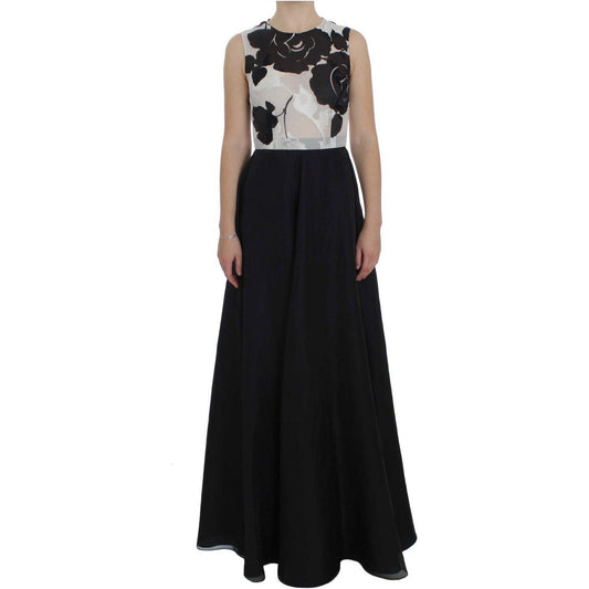 Dolce & Gabbana Black White Floral Silk Sheath Gown Dress Dolce & Gabbana