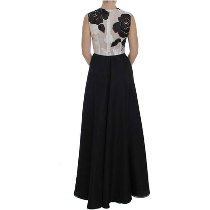 Dolce & Gabbana Black White Floral Silk Sheath Gown Dress Dolce & Gabbana