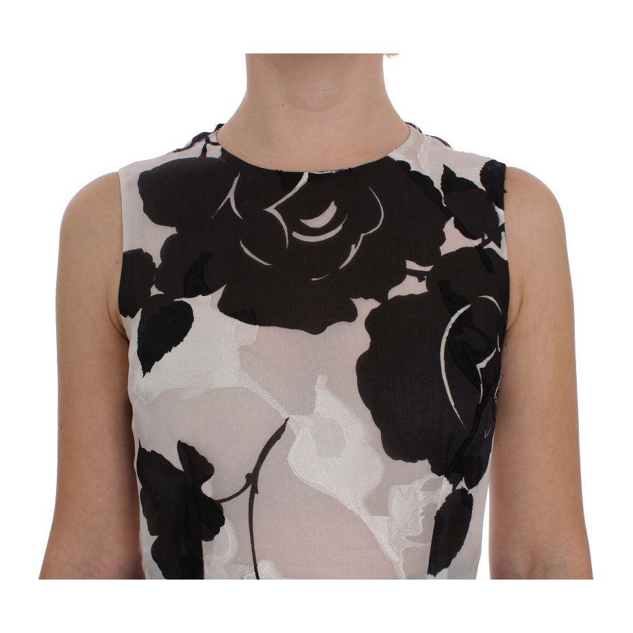Dolce & Gabbana Black White Floral Silk Sheath Gown Dress Dolce & Gabbana